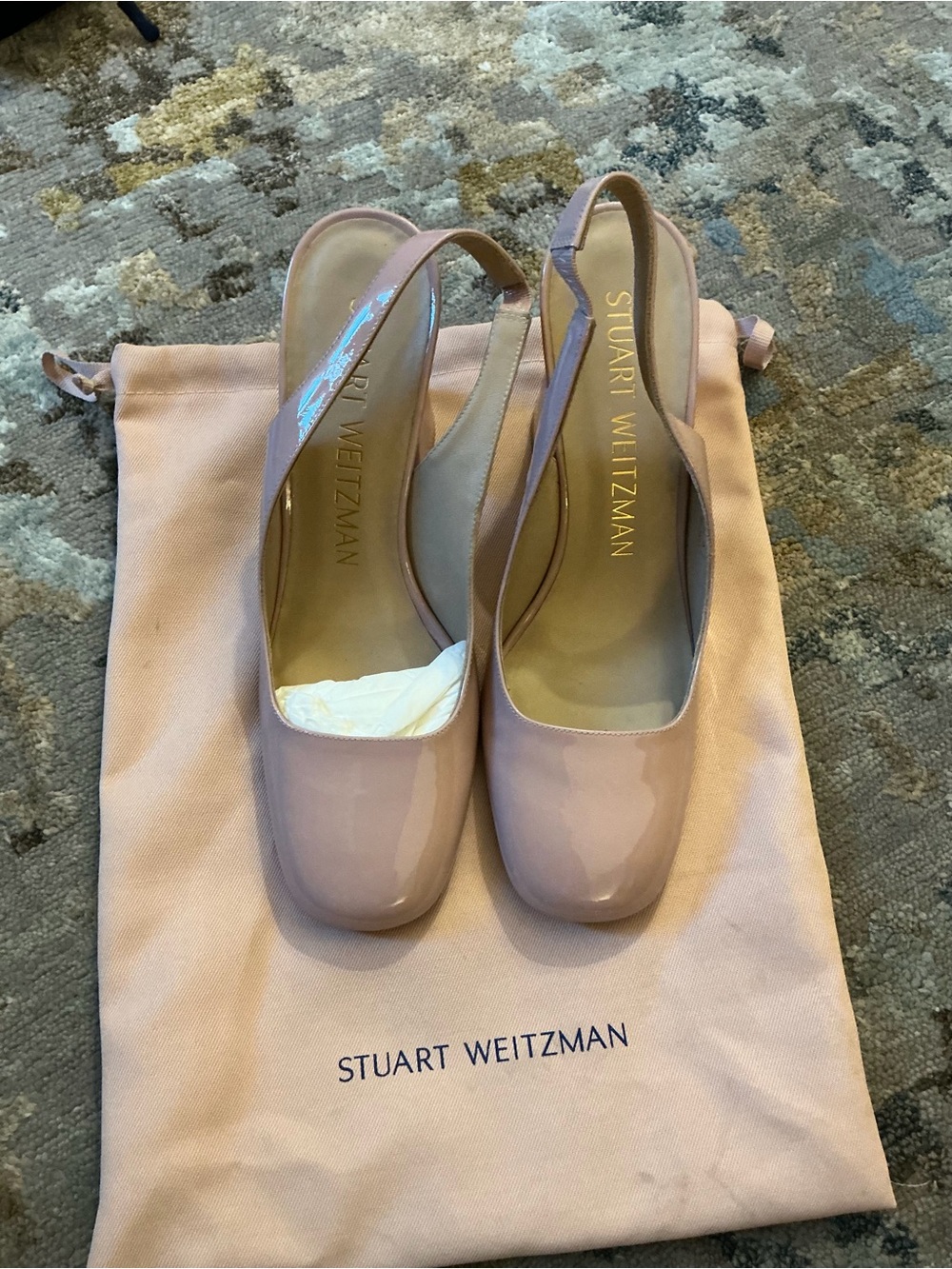 Stuart Weitzman Blush Patent Slingback Block Heels - Picture 2 of 5